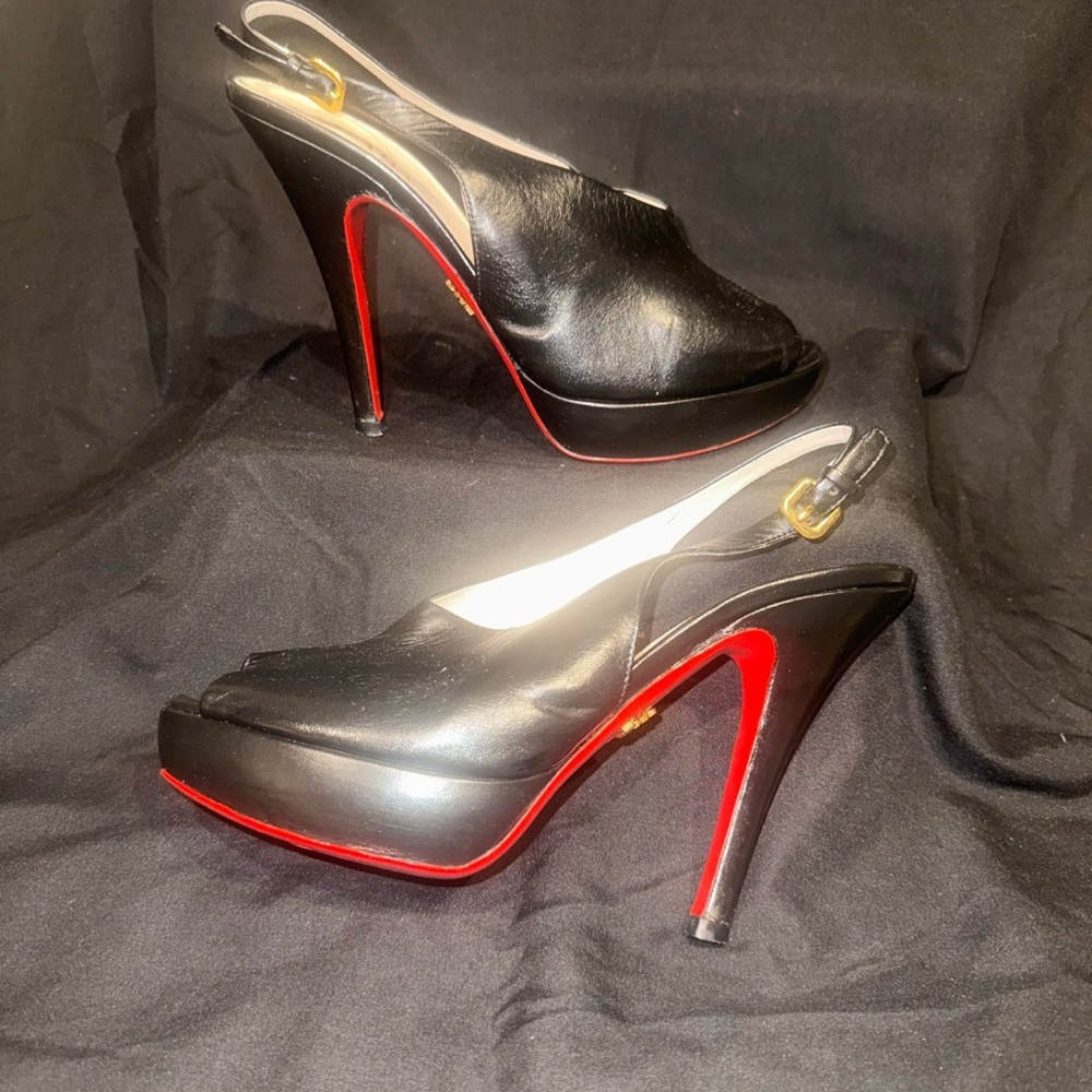 Prada Black and Red Slingback Heels